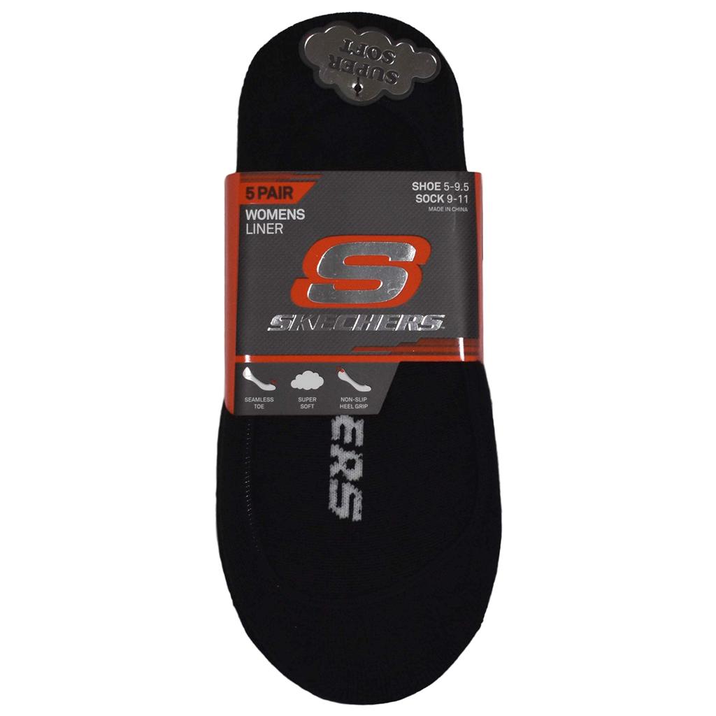 Skechers 5pk Womens Non Terry Socks, Womens Black Socks