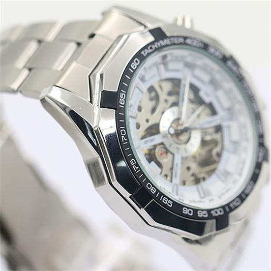 Men Hand-Winding Skeleton Automatic Mechanical Stainless Steel Sport Wrist Watch