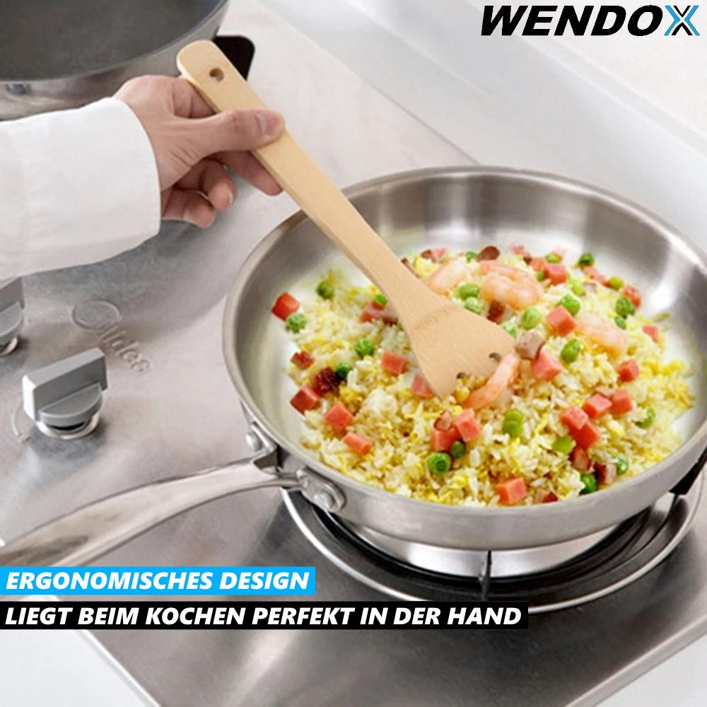 WENDOX Pfannenwender Bratenwender Holzschaber 2er Set [mit & ohne Schlitz]
