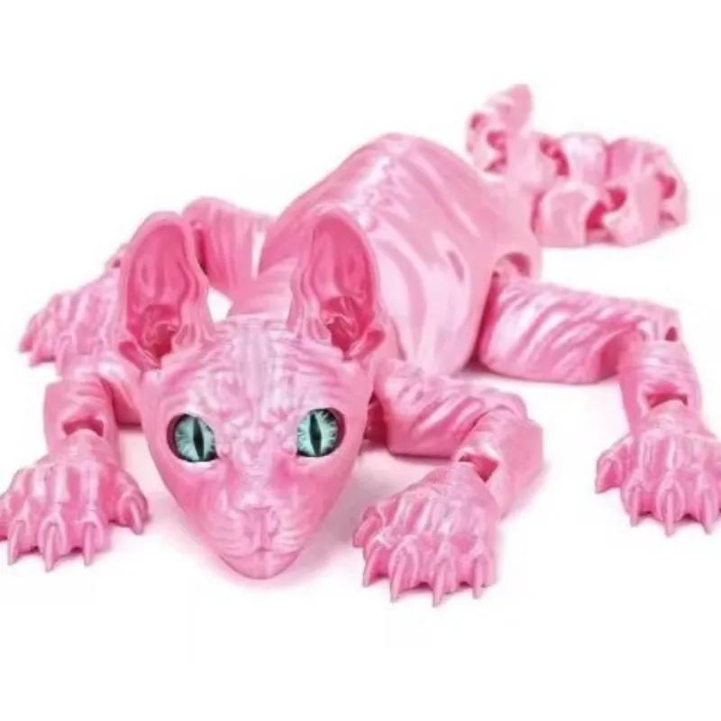 3D Printed Sphynx Cat Animals Toy Realistic Hairless Figurine Articulated Cat Fidget Toy Desktop Decorations Stress Relief Toy