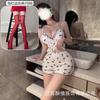 Crispy Cherry Floral Can Be Worn Outside, Sexy Suit, Free Suspender V-neck Plus Chest Pad Pajamas, Comfortable Home