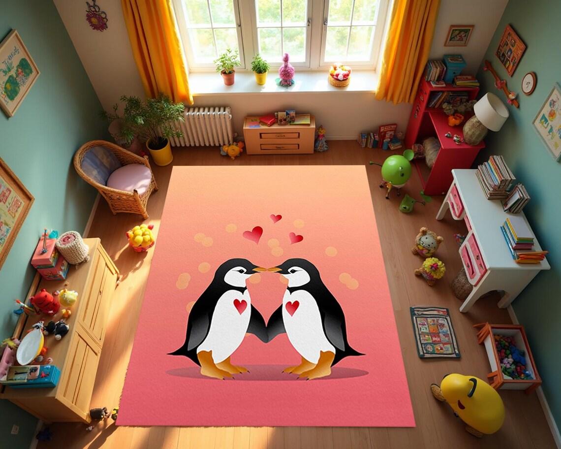 

Pink Teddy Bear Carpet Couple Flamingo Penguin Carpet Valentine s Day Atmosphere Living Room Bedroom Decoration Rug 40x60cm