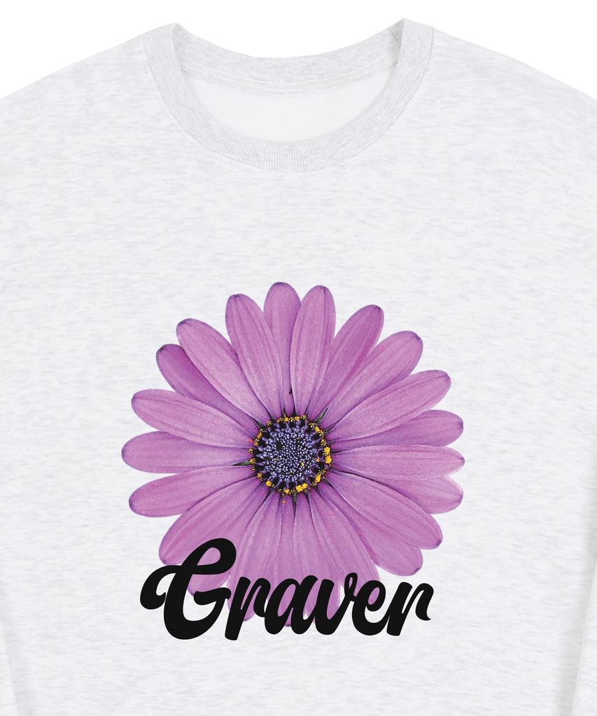 GRAVER [Unisex] Purple Daisy Flower Smile Sweatshirt_Melange White