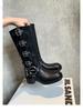 Whole cowhide~ Yi Mengling buckle catwalk belt buckle leather thick heel retro cowboy knight medium boots