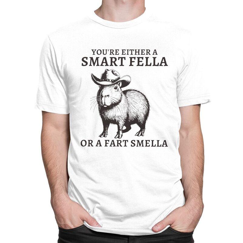 Funny Capybara YouRe Either A Smart Fella Or A Fart Smella Tshirt Unisex Short Sleeves Clothing Loose Fit 100 Cotton Tee Tops