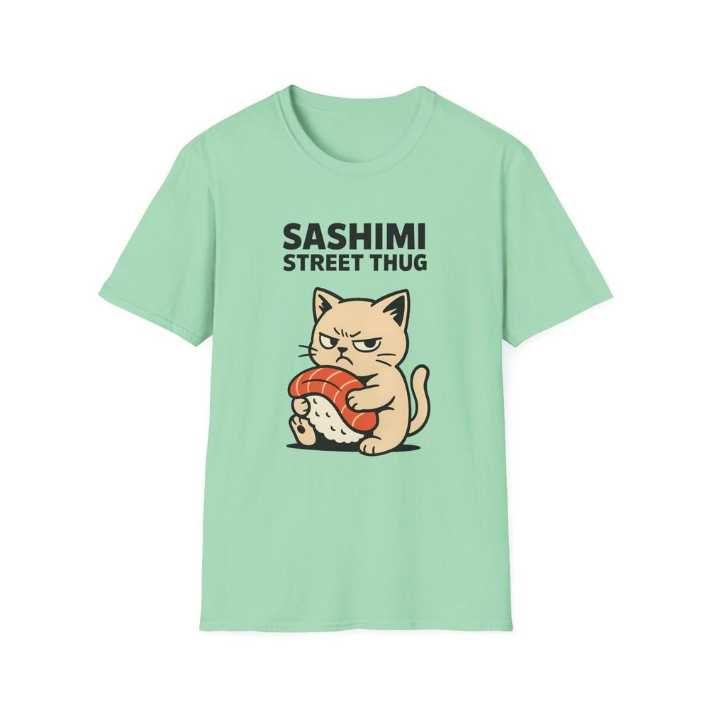 

Unisex Softstyle T-Shirt Grumpy Kitten Funny Sashimi Street Thug Cartoon Tee L