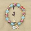 Bracelet Éclatant Rose Rouge Cloisonné Perle Sable Doré & Fleur Épanouie Feuille d'Or