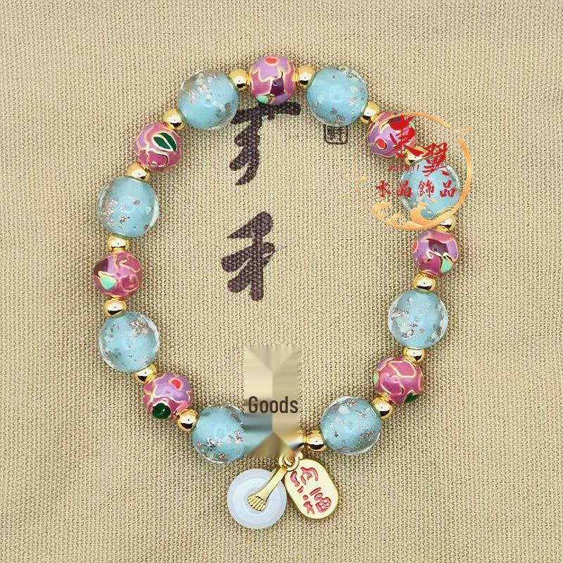 Radiant Rose Red Cloisonné Gold Sand Bead & Gold Foil Flower Bloom Bracelet