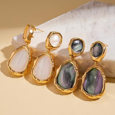 Real Gold Resin Oval Water Drop Silver Needle Earrings Niche Temperament Earrings