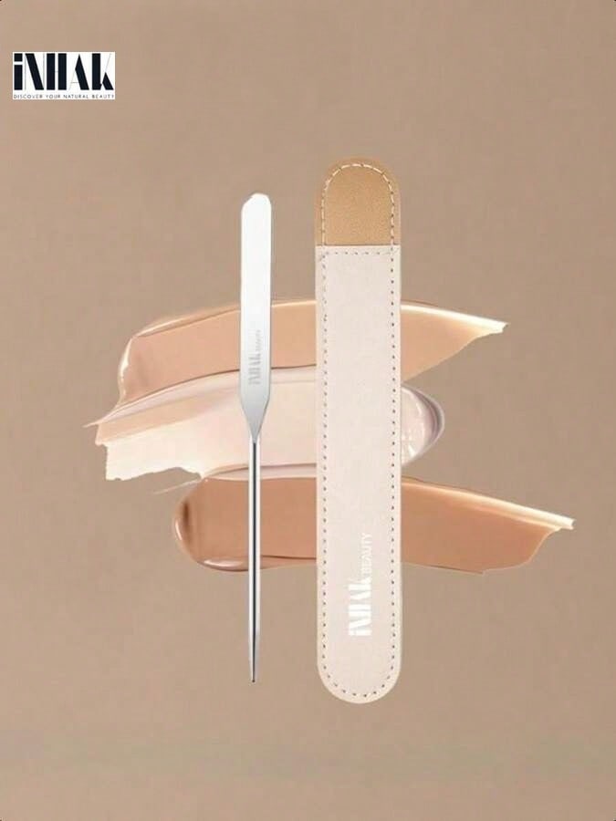 INHAK Stainless Steel Makeup Spatula - Professional Cosmetic Mixing Tool For Foundation, Cream & Skincare, Portable & Easy To Clean 50ml