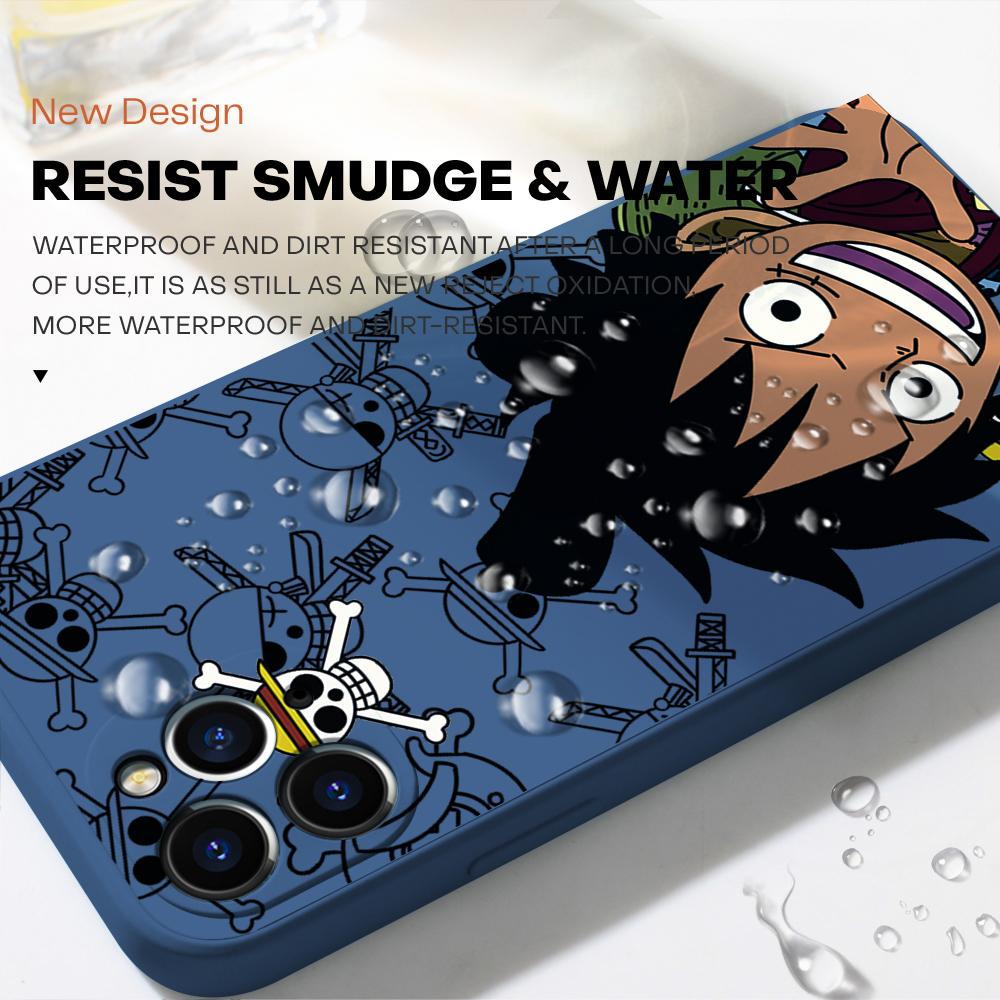 Zajímavý kryt na telefon Luffy pro iPhone 15 14 13 12 11 Samsung Galaxy S23 S22 A52 A52S Měkký kryt se čtvercovým designem z tekutého silikonu s plnou ochranou