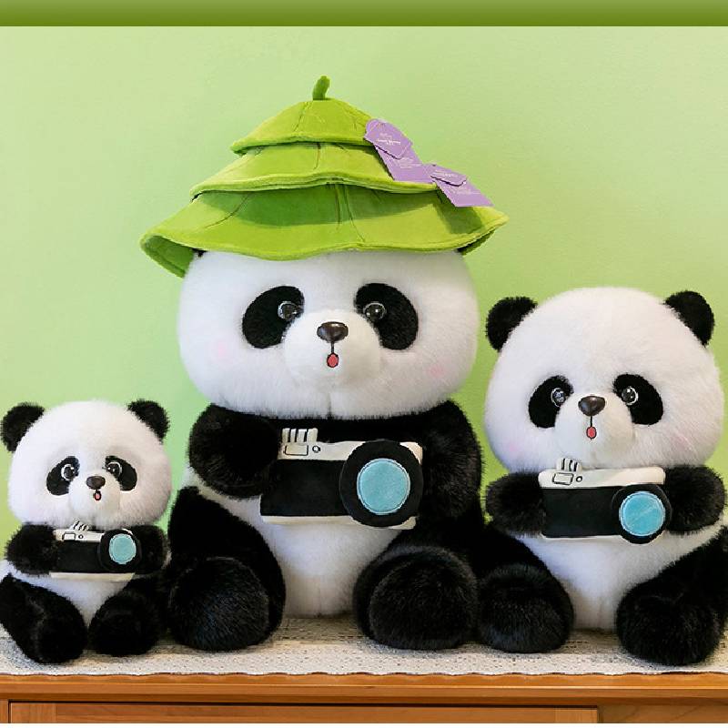 Lotus Leaf Hat Camera Panda Plush Toy Cartoon Stuffed Doll Decoration Gift Kids