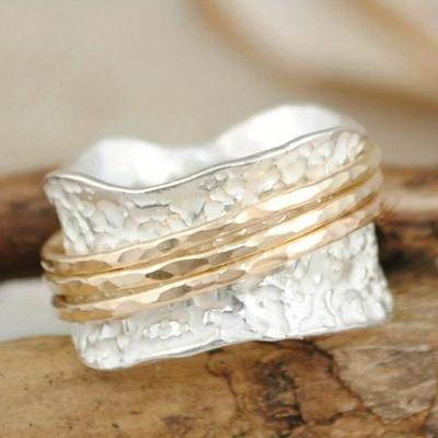 Gehämmerter Spinnerring, Spinnerring für Damen, Gehämmertes Wellenring, Gehämmertes Breites Bandring, Geschenk für Sie