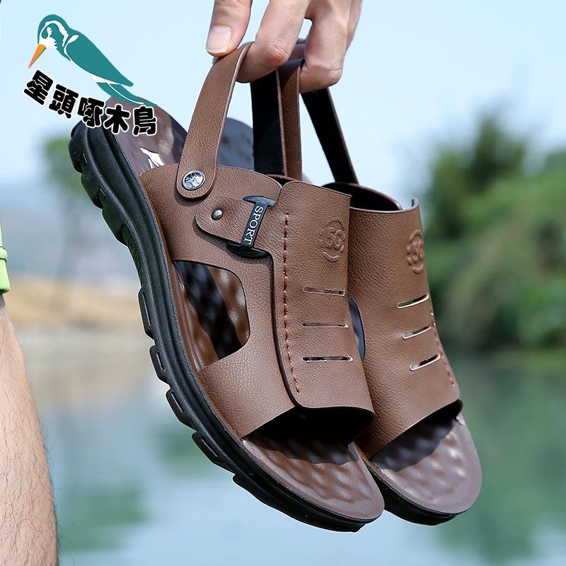 

Sandals men s 2025 summer new leather casual beach shoes men s dual-purpose non-slip soft-soled cool slippers 44