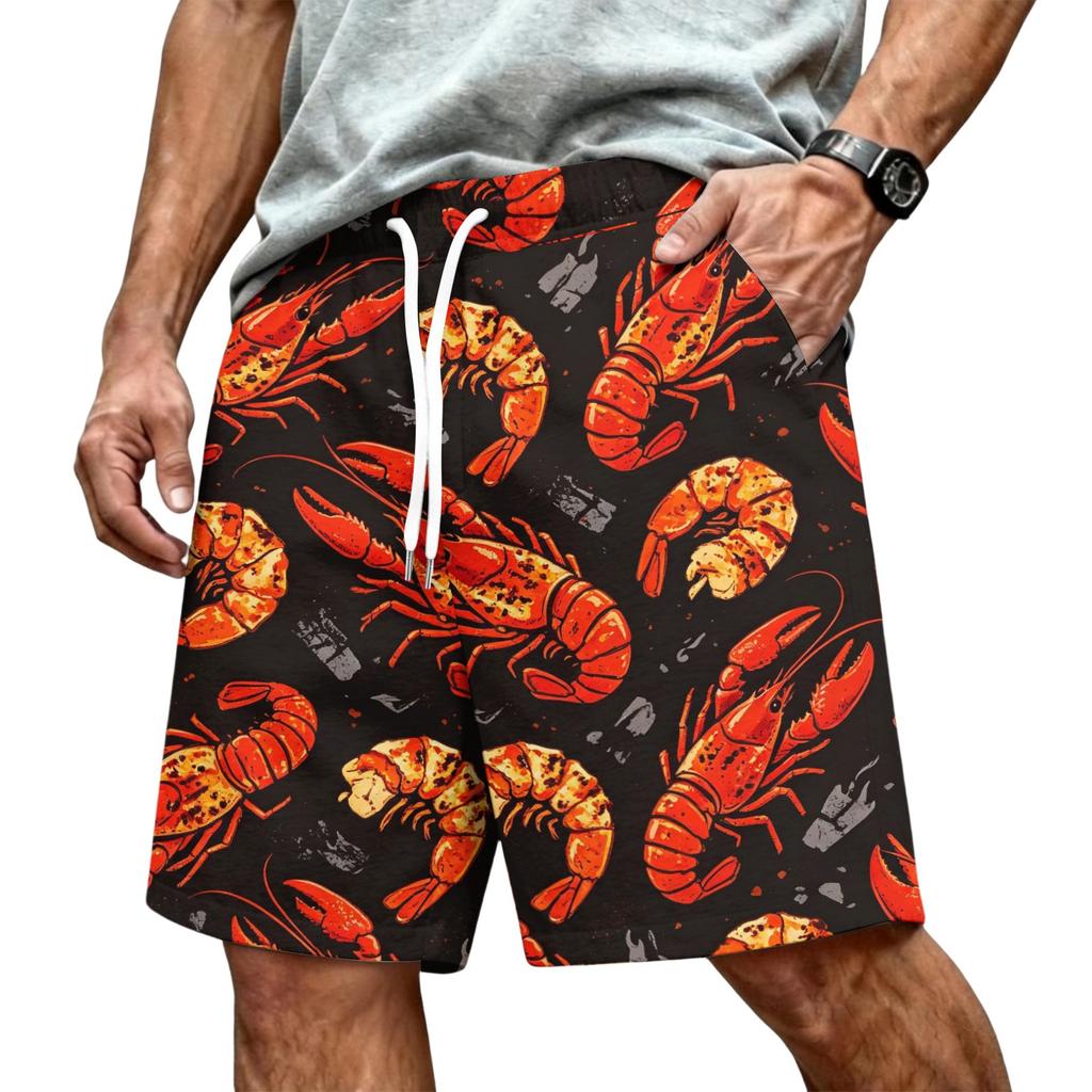 Men's Hawaiian Print Mesh Shorts with Drawstring Elastic Waist for Summer Beach