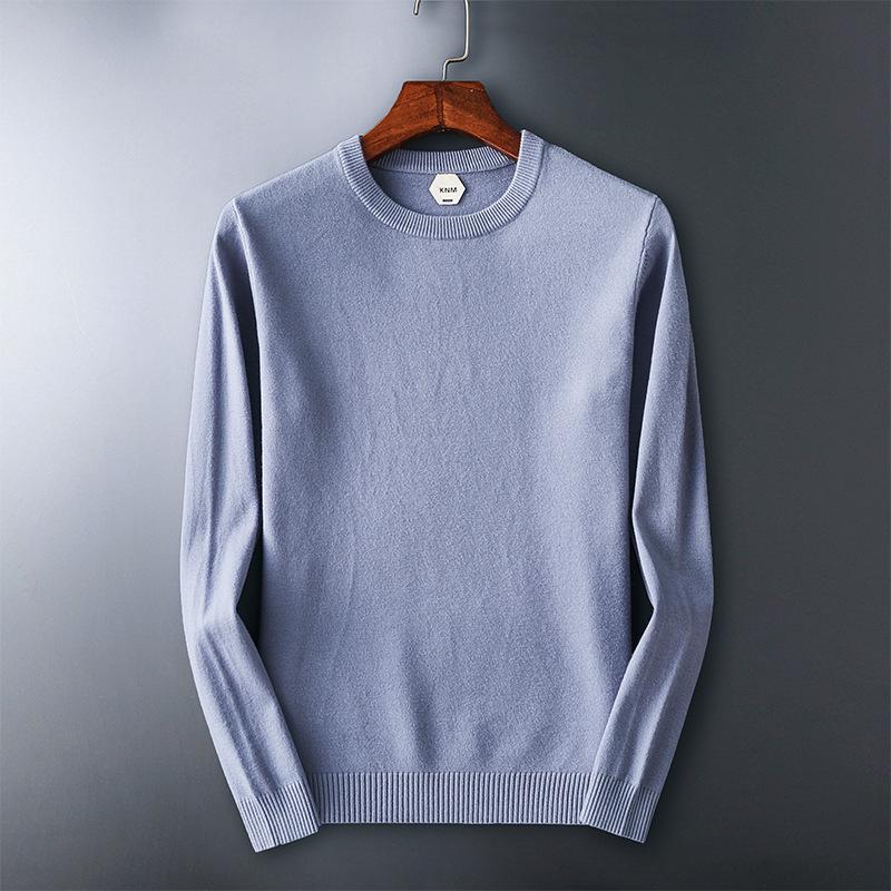Men's Slim Fit Round Neck Knit Sweater - Long Sleeve, Solid Color, Versatile Base Layer for Autumn/Winter Casual Trend.
