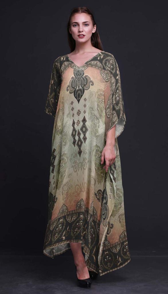 Phagun Floral Damask Ladies Plus Size Kaftan Summer Wear Beach Coverup Kimono