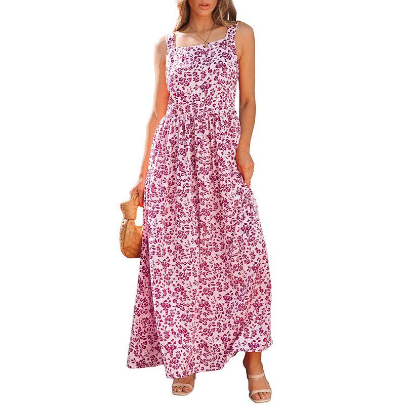 

American Shiying Summer New Arrival Cut Out Backless Dress Women 2025 Fashion Florals Print High Waist Long Dress Pink S code fits (45.00 kg-55.00 kg