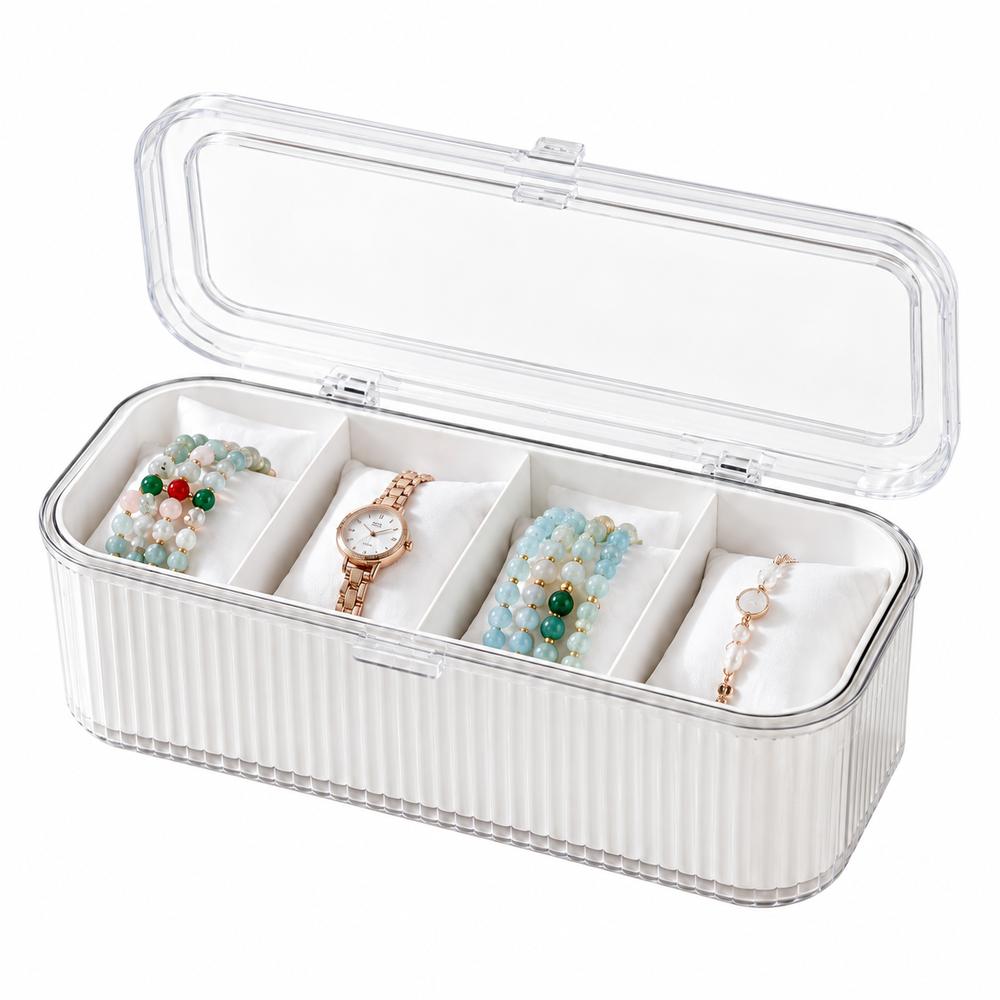 Dustproof Jewelry Organizer Box 4 Compartment Watch Display Case Jewelry Storage