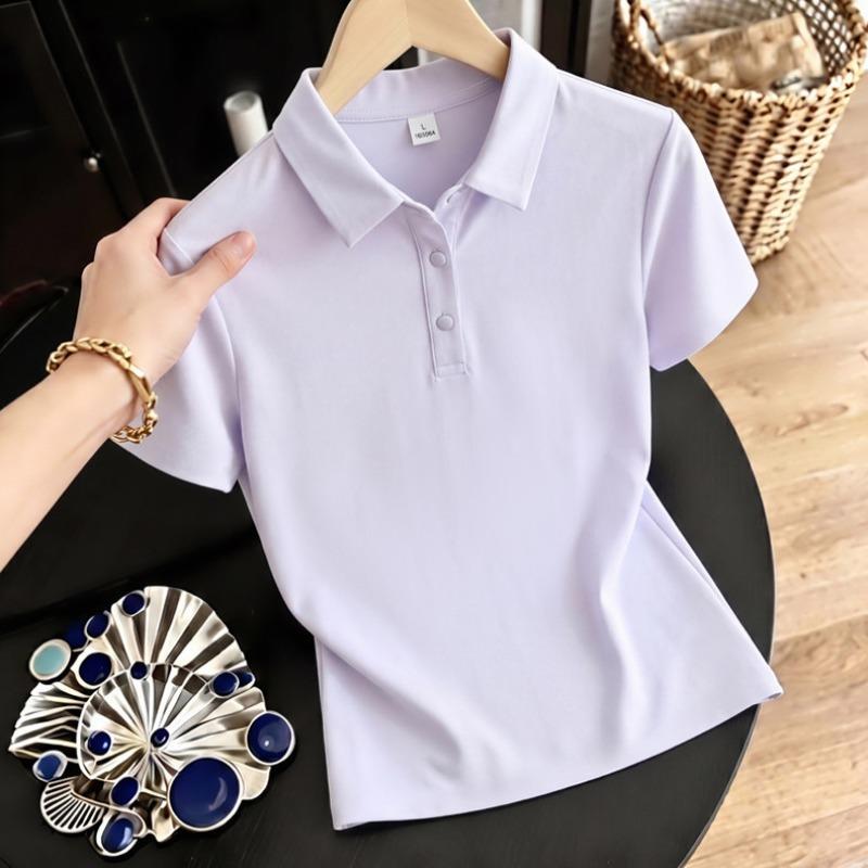 High-quality Summer Ice Silk Lapel Short-sleeved T-shirt for Women, New Casual Versatile Quick-drying Polo Shirt Top for Women T