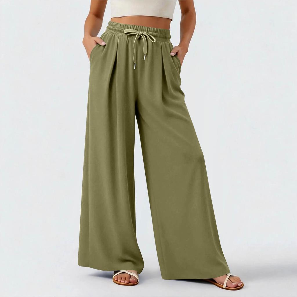Women's Lightweight Wide-leg Casual  Color Flowing Trousers