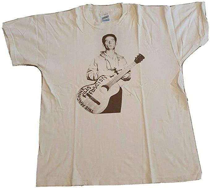 Woody Guthrie T-Shirt THIS MACHINE KILLS FASCISTS Billy Bragg Wilco Mermaid Ave S