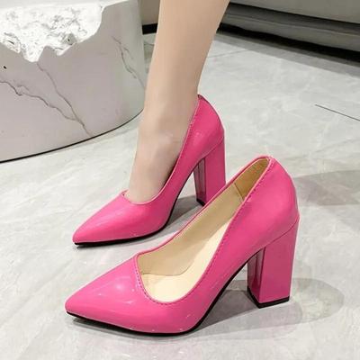 Damengröße Übergröße High Heels Neu Spitz Quadratischer Absatz Büro Hochzeitsparty Luxuriöse Damenschuhe Flacher Ausschnitt Alltagskleidung