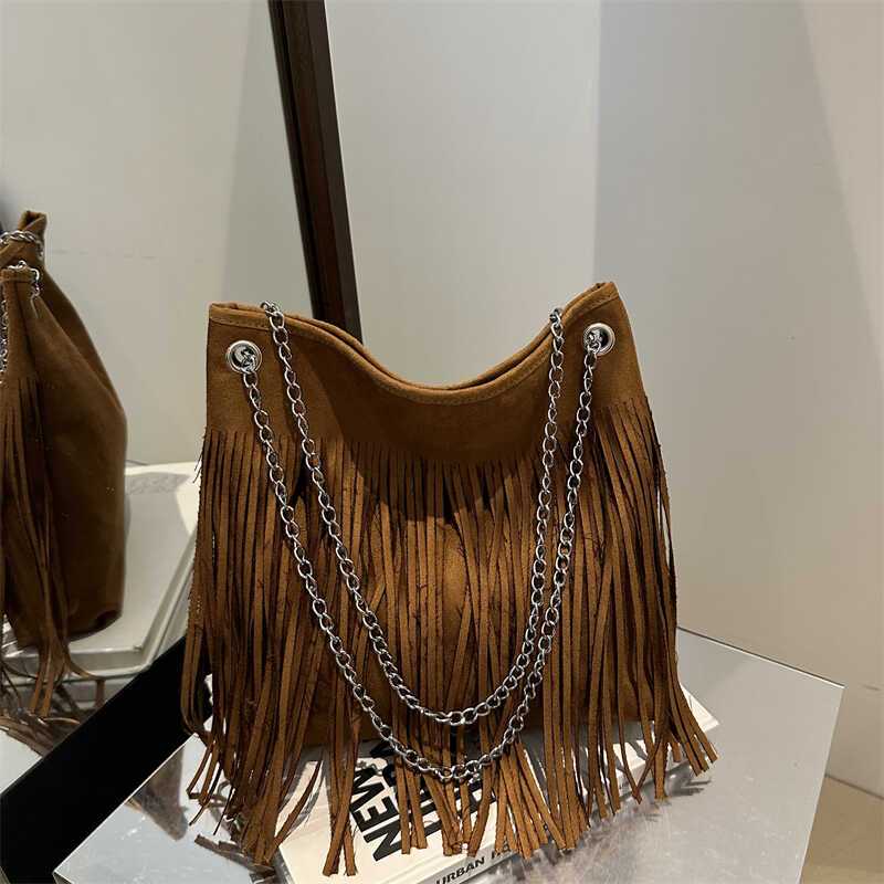 

Сумка Niche Design Underarm Bag для женщин, популярная новая сумка через плечо, большая сумка с кисточками в стиле ретро в стиле бохо, модная женская сумка коричневый