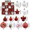 64pcs Christmas Ornament Set - Painted Ball Decorations Tree With Star Heart Bow Design