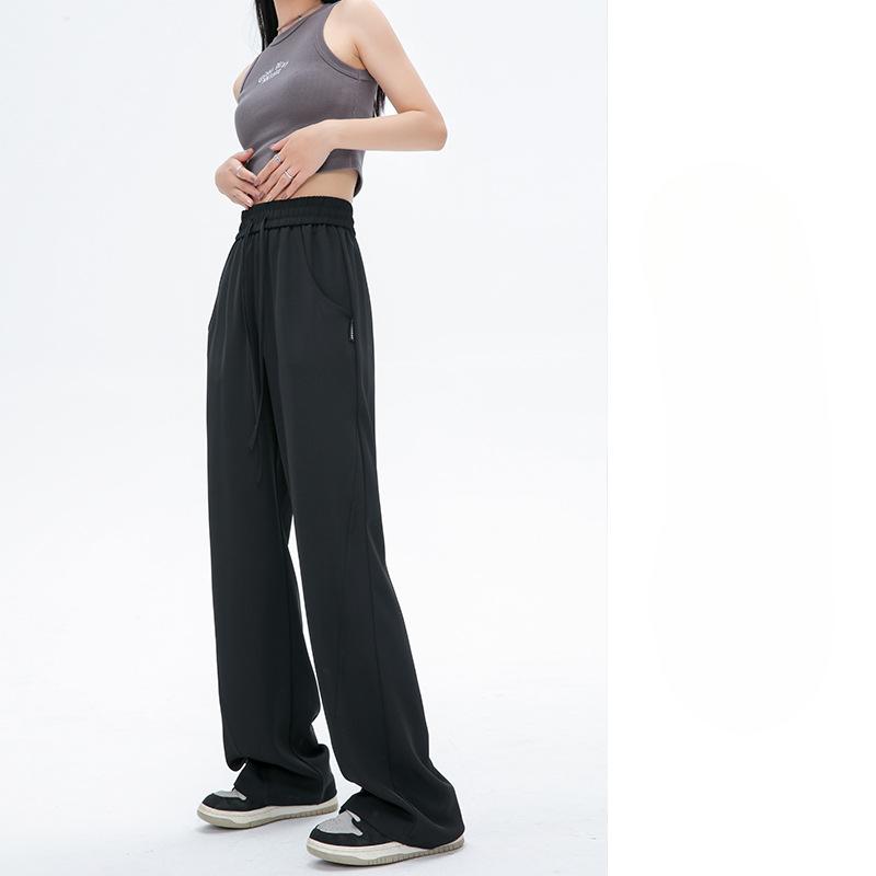 

Костюмные брюки для женщин весна и осень Тонкие повседневные прямые черные брюки на осень Широкие брюки с высокой талией и заниженными штанинами на лето XL