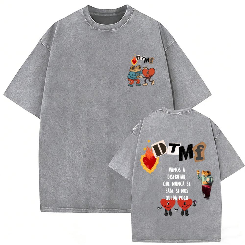 Vintage Acid Washed Rapper Bad Bunny Tshirt Debi Tirar Mas Fotos DTMF Tshirts Men Women Hip Hop Retro Short Sleeves T Shirts