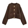 European Casual Women's Solid Color Round Neck Cardigan Sweater - Loose Knit Long Sleeve Top