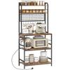 Kitchen Shelf With Charging Station 5 Shelves And 10 S Hooks In Wood And Steel 80x40x170 Cm Brown