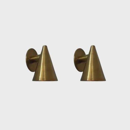 17.78 cm 1950s Mid Century Raw Brass Cone Wall Sconce Italian Hardwired Light Fixture Set of 2 Kitchen Counter, Hallway, Office, Home Decor