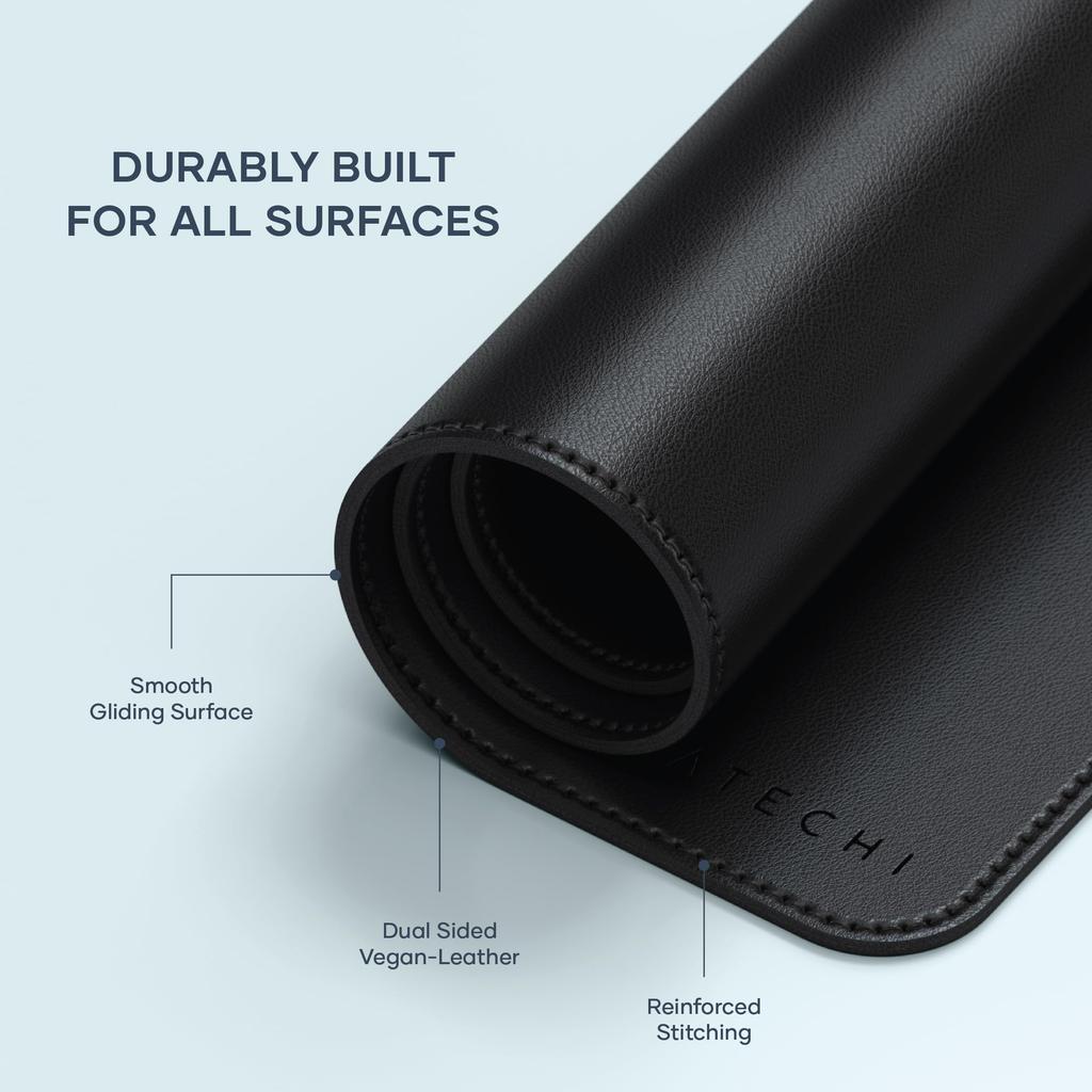 SATECHI Vegan Leather Desk Mat, Double-Sided Large Mouse Pad, Waterproof Leather, for Gaming, Office, and Remote Work (68 x 31.5 x 0.3cm) (Black)