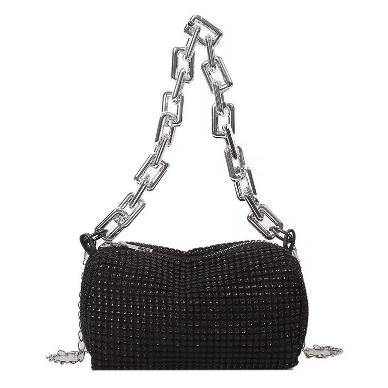 Summer Small Bag Women's Bag New Trend Personalized Colored Diamond Pillow Bag Chain Shoulder Bag Personalized Messenger Bag