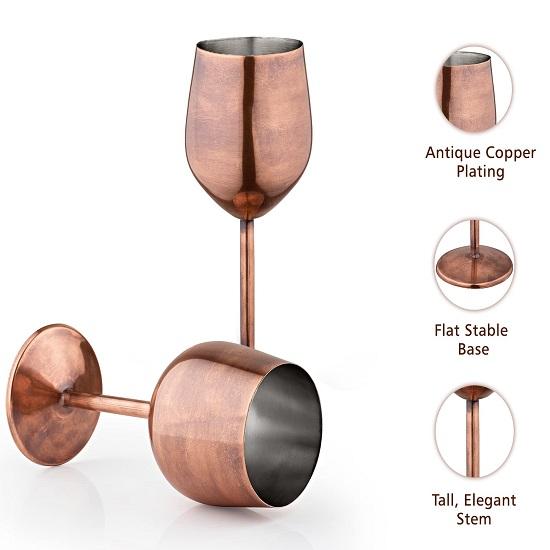 Sklenice na víno z nerezové oceli poměděné, matné, sada 2 ks