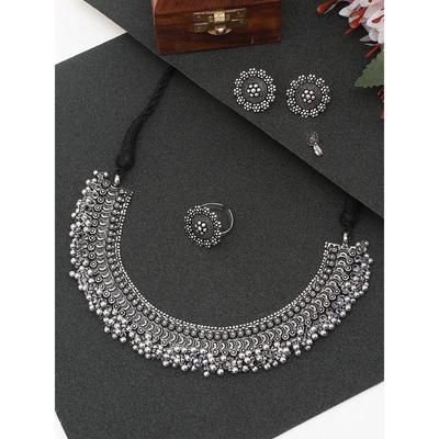 Fashion Jewellery Set for Women Antique Oxidised Silver Plated Tribal Jewellery Necklace Earring Set