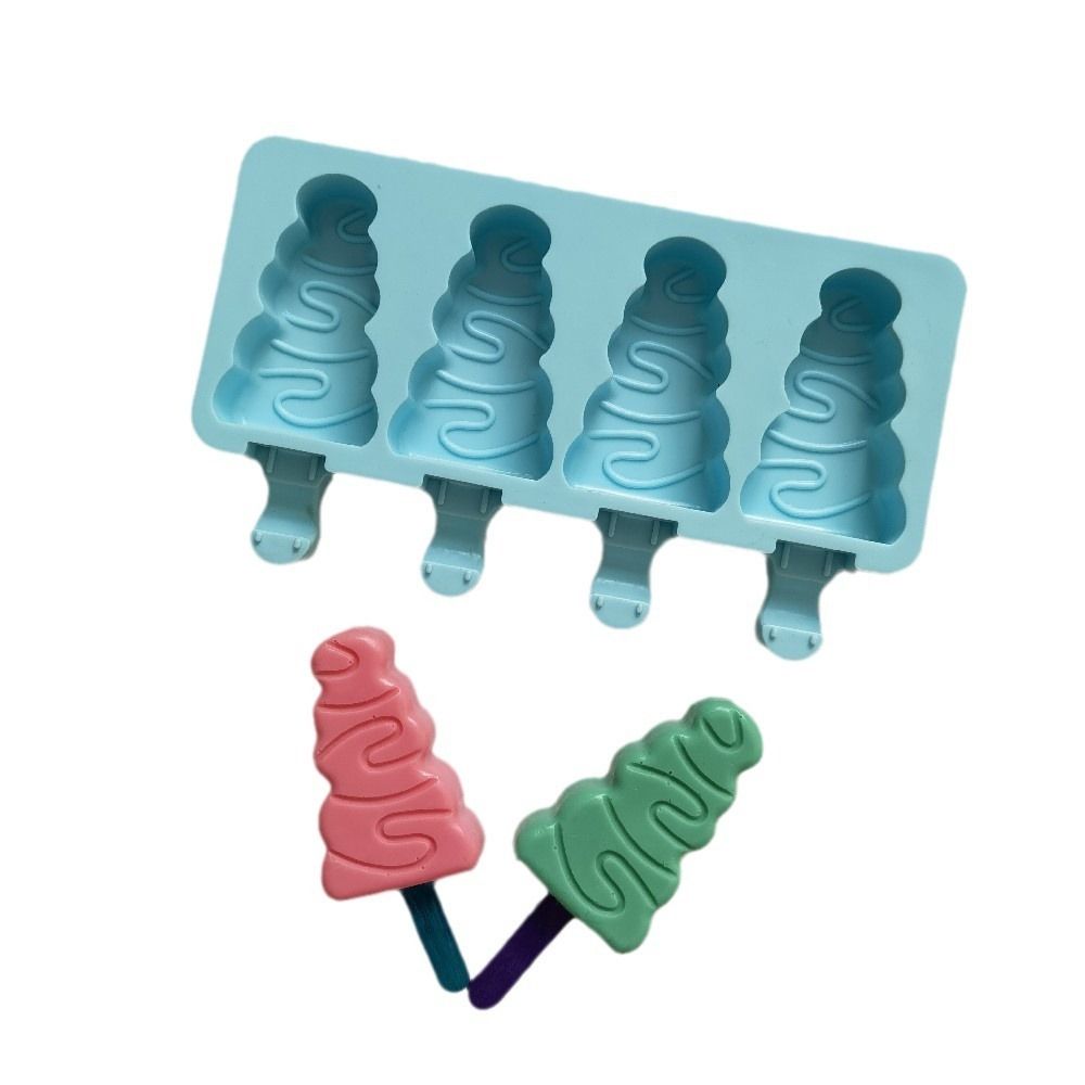 Non Stick Christmas Tree Ice Pop Mold 4-Cavity Ice Cube Tray Silicone Ice Cream Mold  Baking Tools