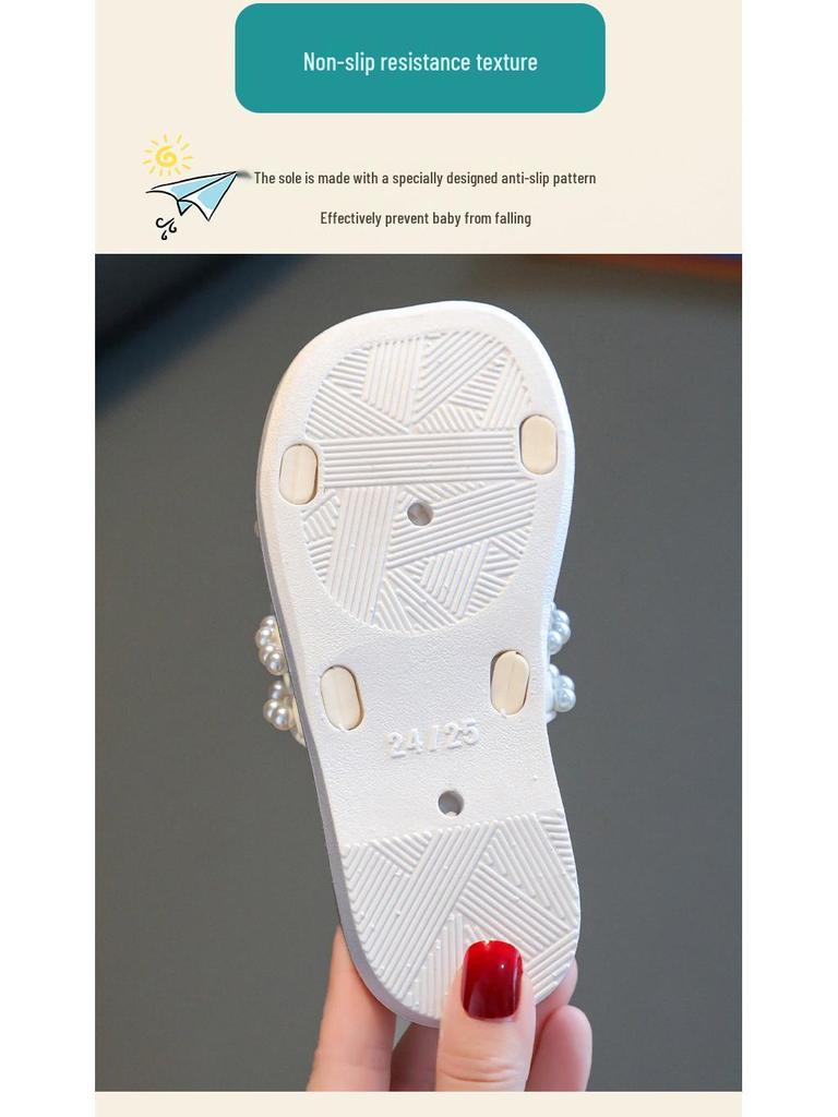 Girls' Princess Pearl Slippers: Non-Slip Indoor/Outdoor Summer Sandals for Toddlers