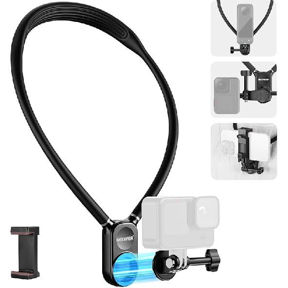 NEEWER Magnetic Neck Mount Compatible with GoPro Hero 13 12 11 MAX DJI Action 4 Insta360 iPhone 15 Pro Max Samsung S23, Quick Release Flexible POV GP15