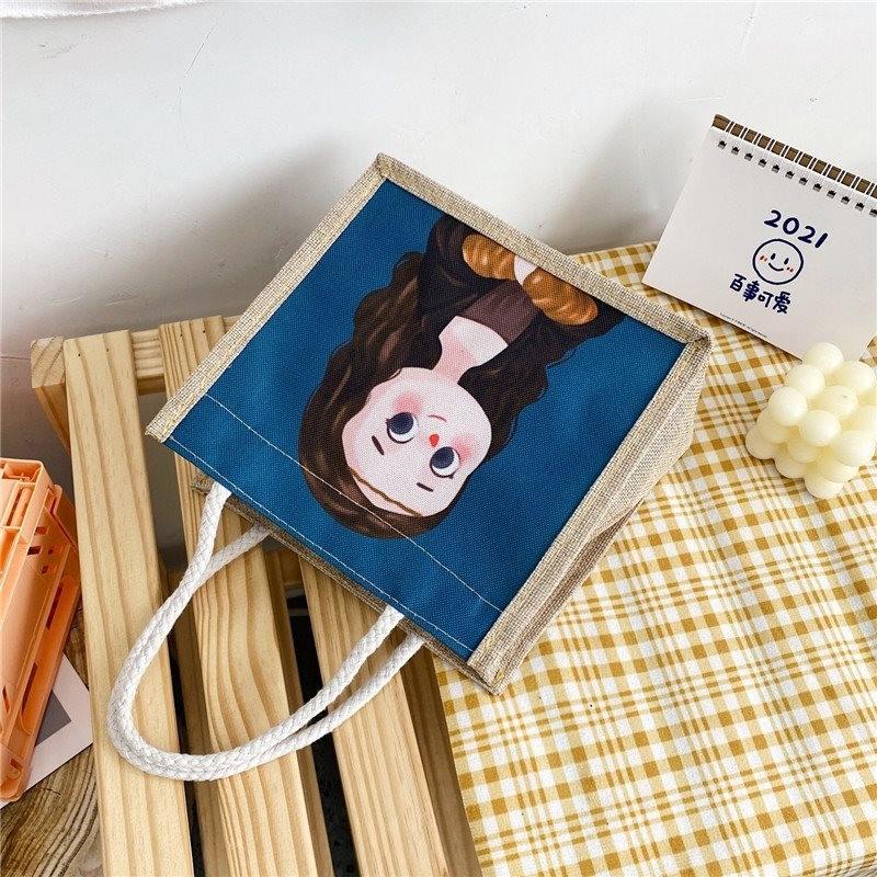 Cute Girl Canvas Tote Bag Stylish Trendy Lunch Bag For Young Women With Floral Print