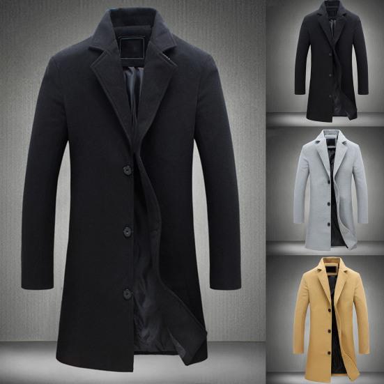 Decorative Men Jacket Easy Match Polyester Single Breasted Men Overcoat for Winter