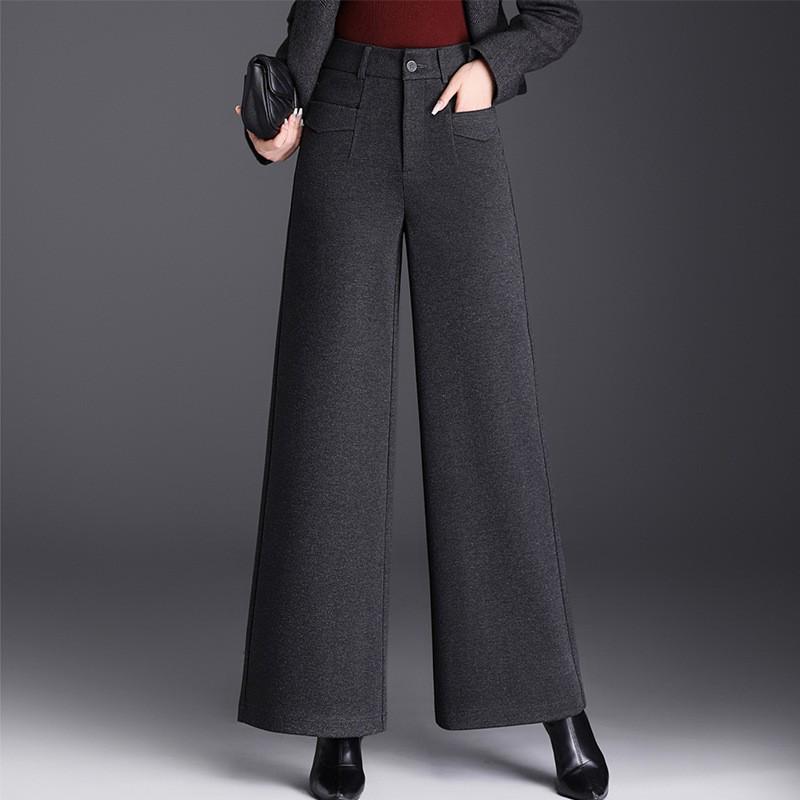 Women s Drapey Loose Suit Pants - Autumn/Winter 2025, Plus Velvet Woolen, High-End Feel, Wide Leg, Straight, Long, Casual Style. Gray Cropped Pants