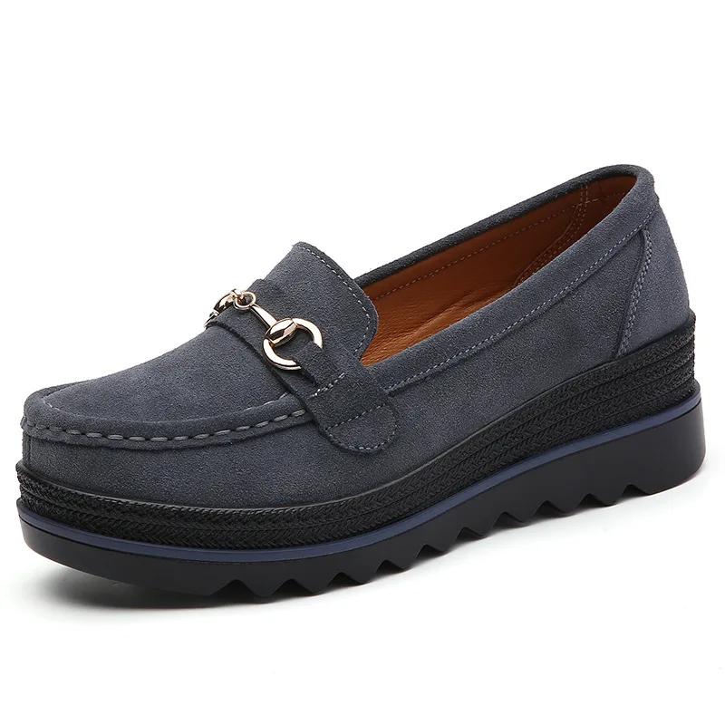 Fashion High Quality Women Shoes Light Comfort Flas Platform Shoes Metal Buckle Casual Mother Shoes Wedge Women Loafers