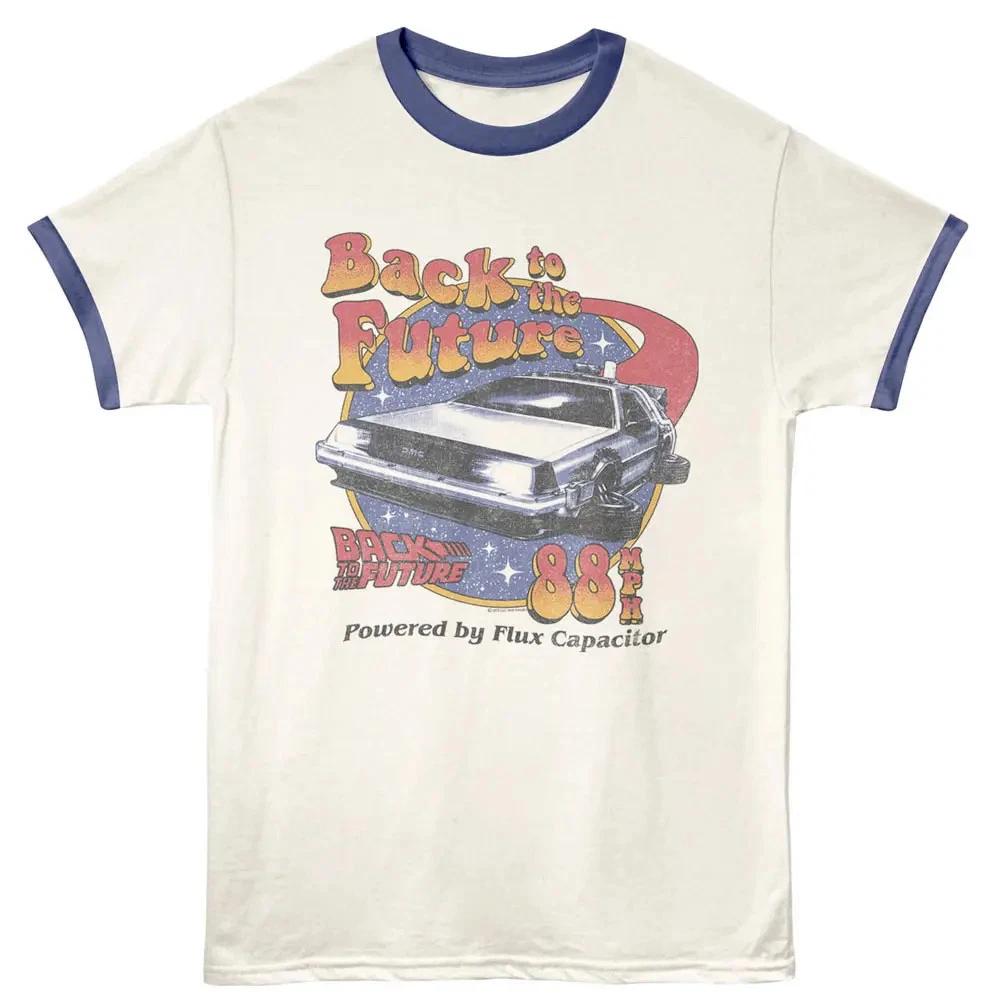 Back to the Future Powered by Flux Capacitor Ringer T Shirt L