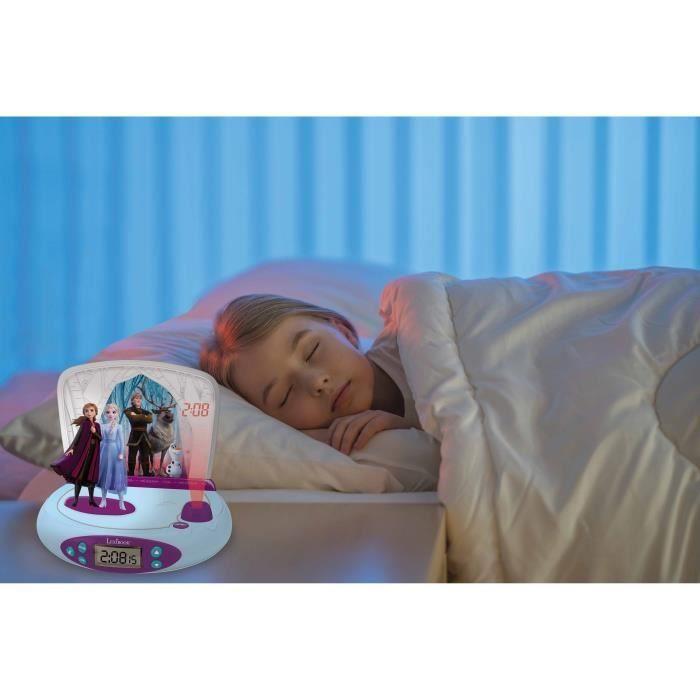 Lexibook - Réveil-projecteur Reine des neiges - Fonction Alarme et répétition Snooz - Veilleuse avec minuterie - Ecran LCD - Piles