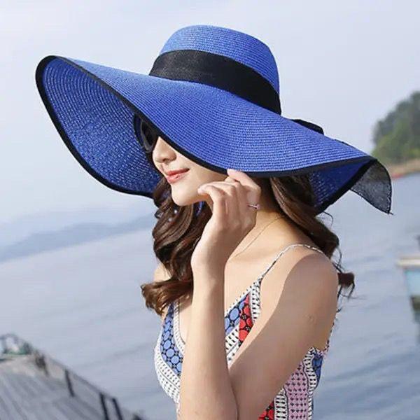 Beach Straw Hat Summer Seaside Extra Large Brim Sun Hat Sun Protection Holiday Hat Foldable Sun