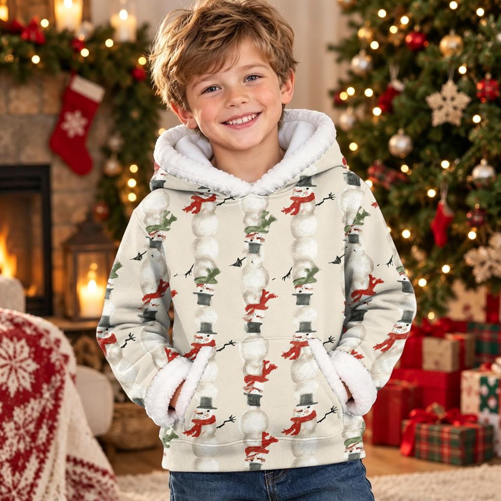 Kids Long Sleeve Christmas Print Casual Fashion Hooded Top