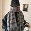 Premium Plaid Scarf Women's Winter Korean Version Fringed Student Retro Versatile Couple Thickened Warm Scarf